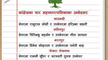 यी हुन् चार महानगरपालिकामा कांग्रेसका मेयर र उपमेयरका उम्मेद्वार