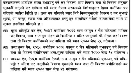 जेठ २५ सम्म कर तिरिसक्न सरकारको ताकेता